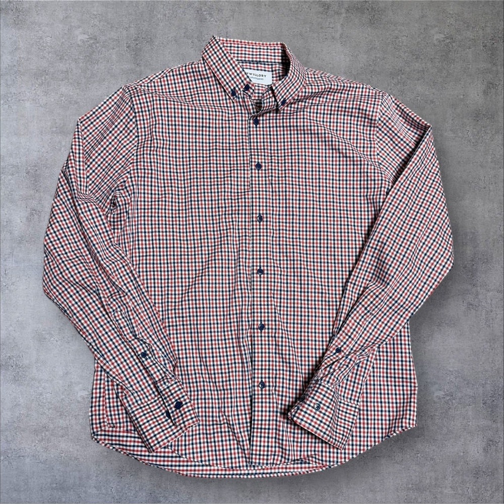 Twillory Shirt Mens Plaid M-L Tailored Fit Check Cotton Long‎ Sleeve Dress